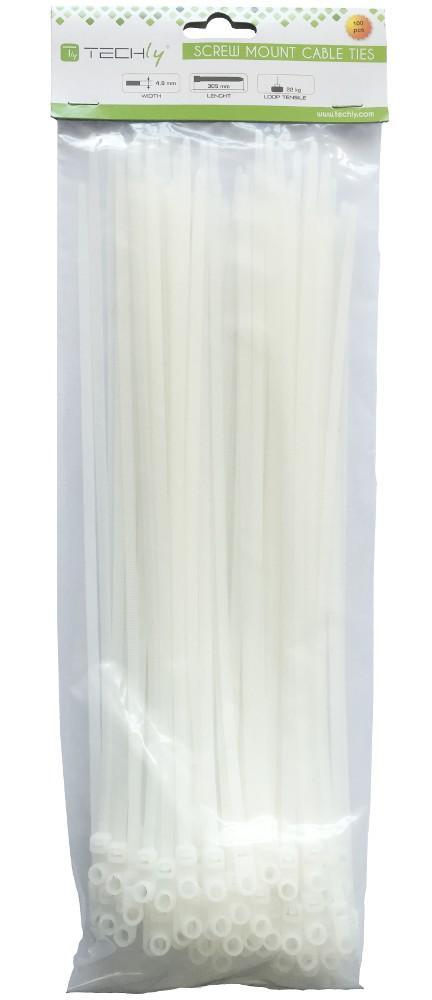 Fascette Fermacavi con Occhiello 300x4,8mm in Nylon 100pz Bianco - Techly ISWTH-30048