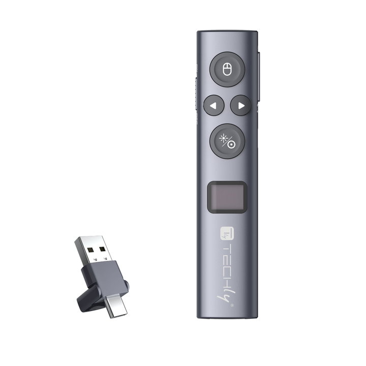 Puntatore Laser Wireless Telecomando Presentazioni Powerpoint con Schermo LCD - Techly ITC-LASER96BG