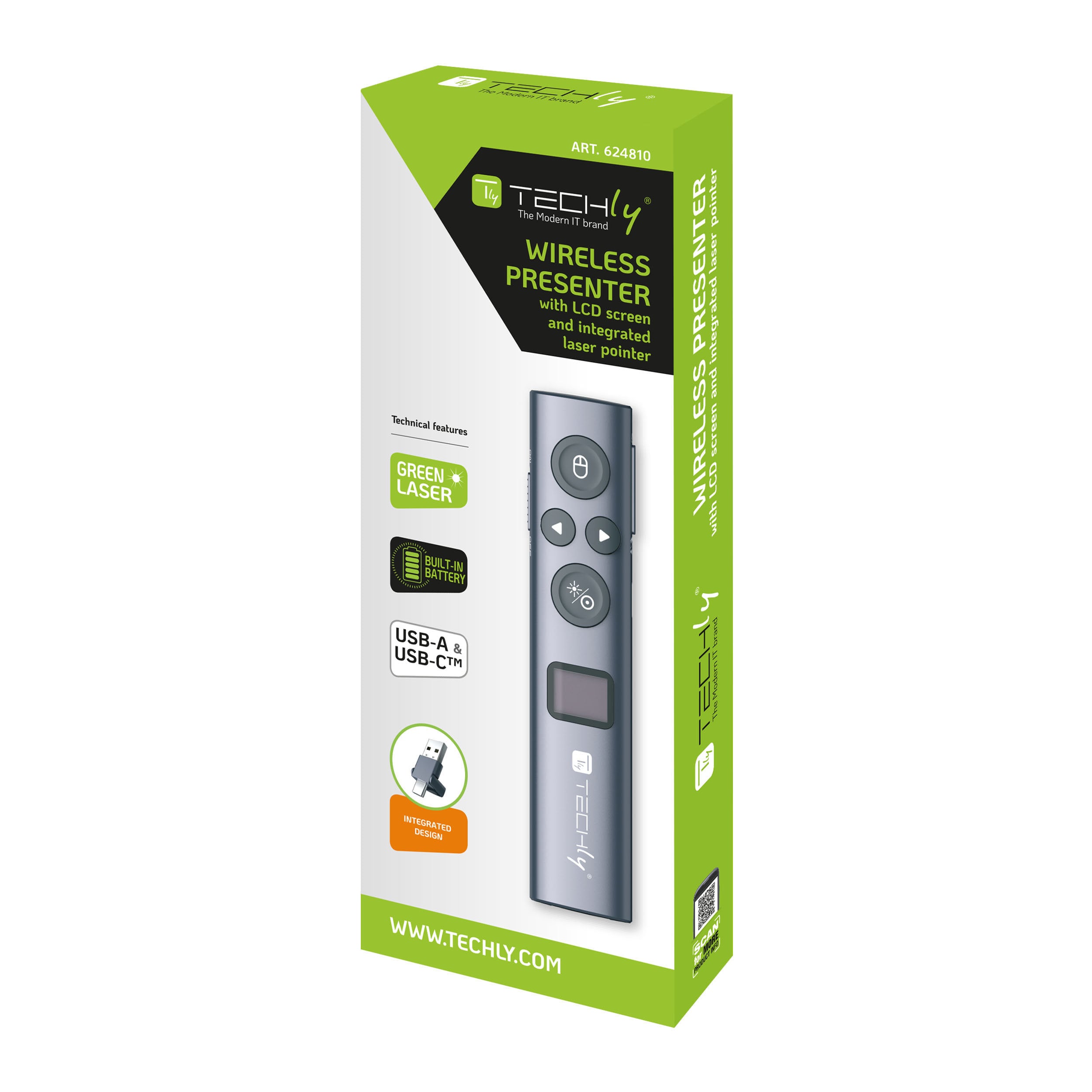Laser Wireless Pointer Remote Control Powerpoint Presentations with LCD Screen - Techly ICT-LASER 96 BG