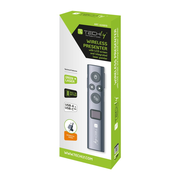 Puntatore Laser Wireless Telecomando Presentazioni Powerpoint con Schermo LCD - Techly ITC-LASER96BG