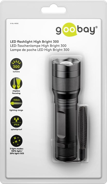 High Brightness LED Flashlight 300 lm IPX 4 - Goobay ITC-LED-WL 300