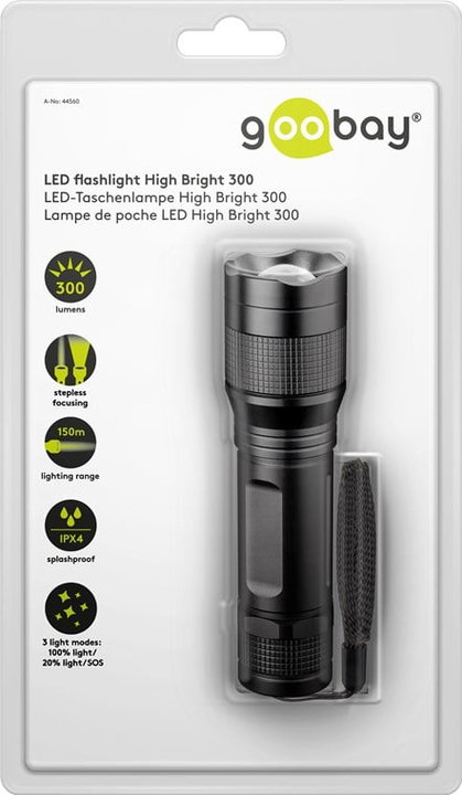 Torcia LED ad Alta Luminosità 300lm IPX4 - Goobay ITC-LED-WL300