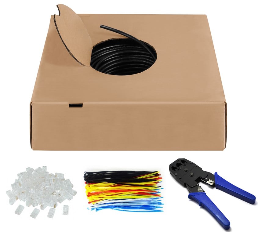 Kit Matassa U/UTP Cavo Cat6 CCA Rigido 305m Fascette e Plug RJ45 - Goobay ITP6-CCA-305KIT