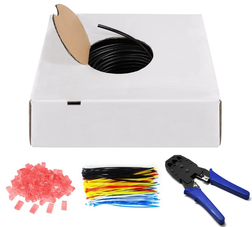 Kit Matassa U/UTP Cavo Cat6 Rame 305m Rigido completo di Accessori - Goobay ITP6-CU-305KIT