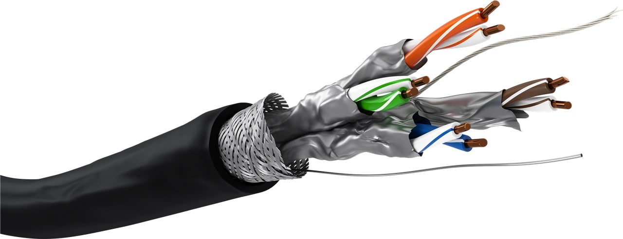 Matassa S/FTP Cavo Cat6 PIMF LSZH Rame 100m Rigido Nero per esterno - Goobay ITP9-RIS-0100LP
