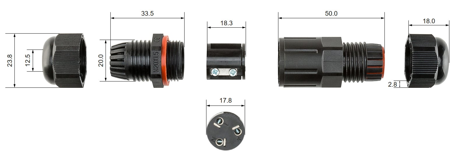 Connettore Elettrico Impermeabile per Cavo IP68 da Esterno Lunghezza 7.5 cm - Goobay IUPS-CONN7-IP68