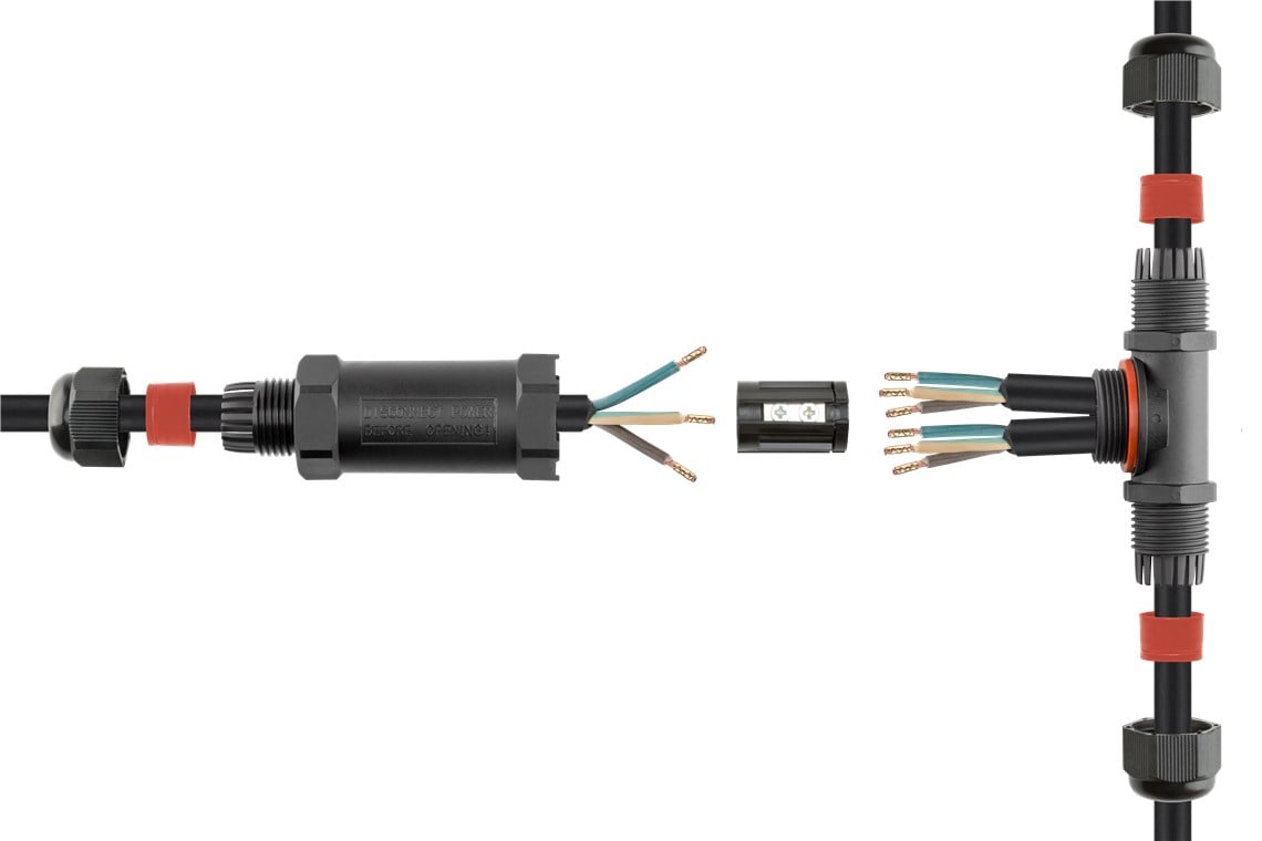 Raccordo di Connessione a T Impermeabile IP68 per Cavo Elettrico - Goobay IUPS-CONNT-IP68