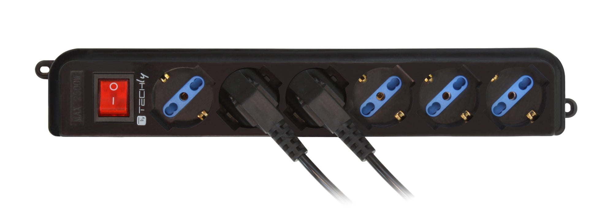 Multipresa 6 Posti Italiana Bipasso con Interruttore Nero - Techly IUPS-PCP-16BK