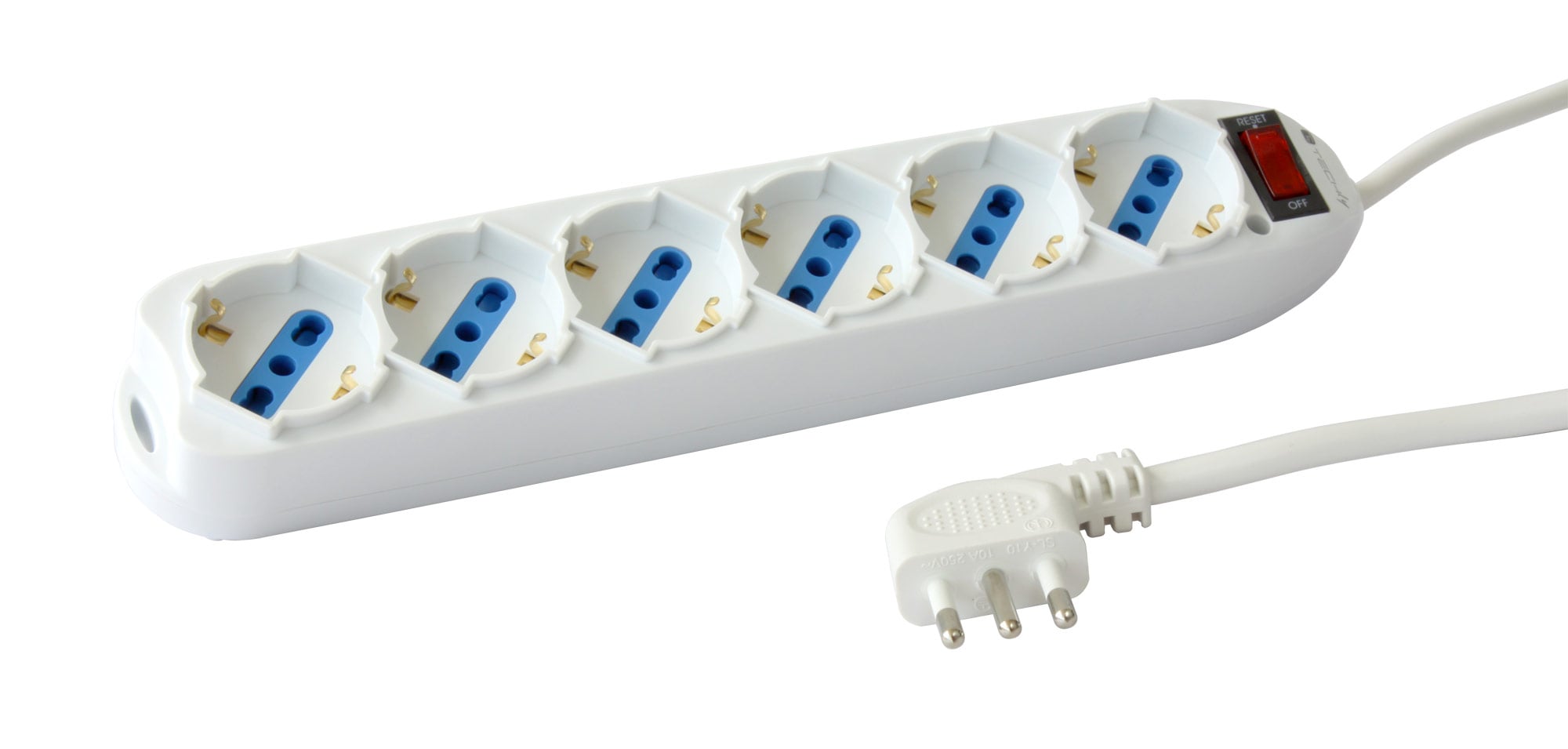 Multipresa 6 Posti Italiana Bipasso con protezione da sovraccarico Bianca - Techly IUPS-PCP-16BKP