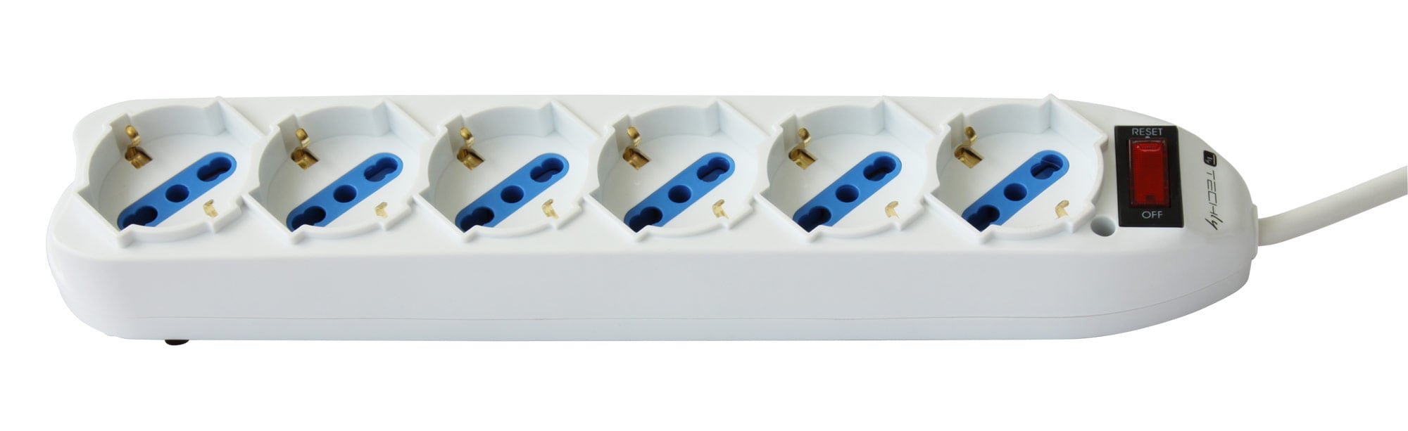 Multipresa 6 Posti Italiana Bipasso con protezione da sovraccarico Bianca - Techly IUPS-PCP-16BKP