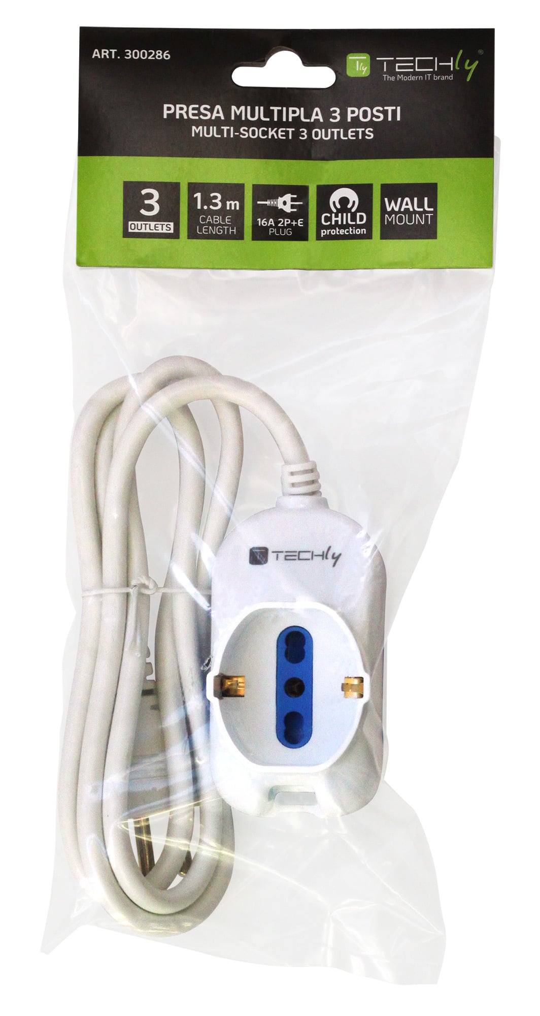 Multipresa 2 Posti Italiana Bipasso / 1 Schuko - Techly IUPS-PCP-2I1S