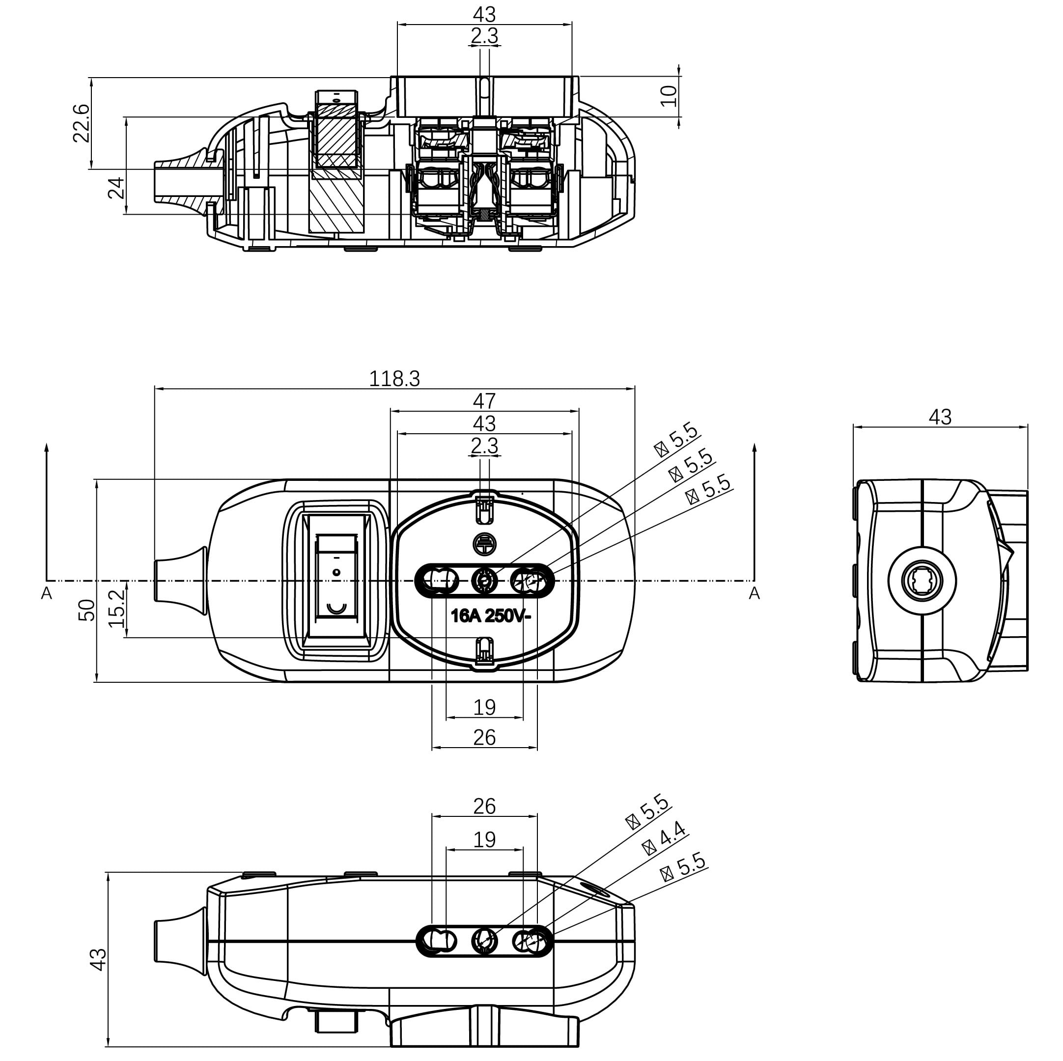 Presa Multipla a 2 Posti 10/16A Bipasso e 1 10/16A Bipasso Schuko con Interruttore - Techly IUPS-PCP-2I1SA