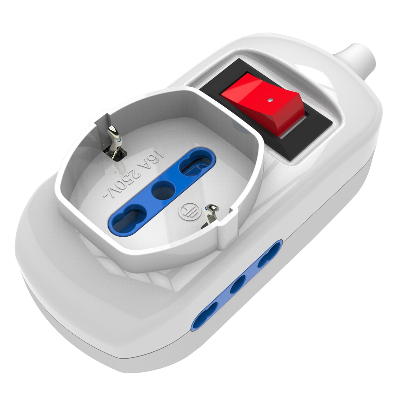 Presa Multipla a 2 Posti 10/16A Bipasso e 1 10/16A Bipasso Schuko con Interruttore - Techly IUPS-PCP-2I1SA