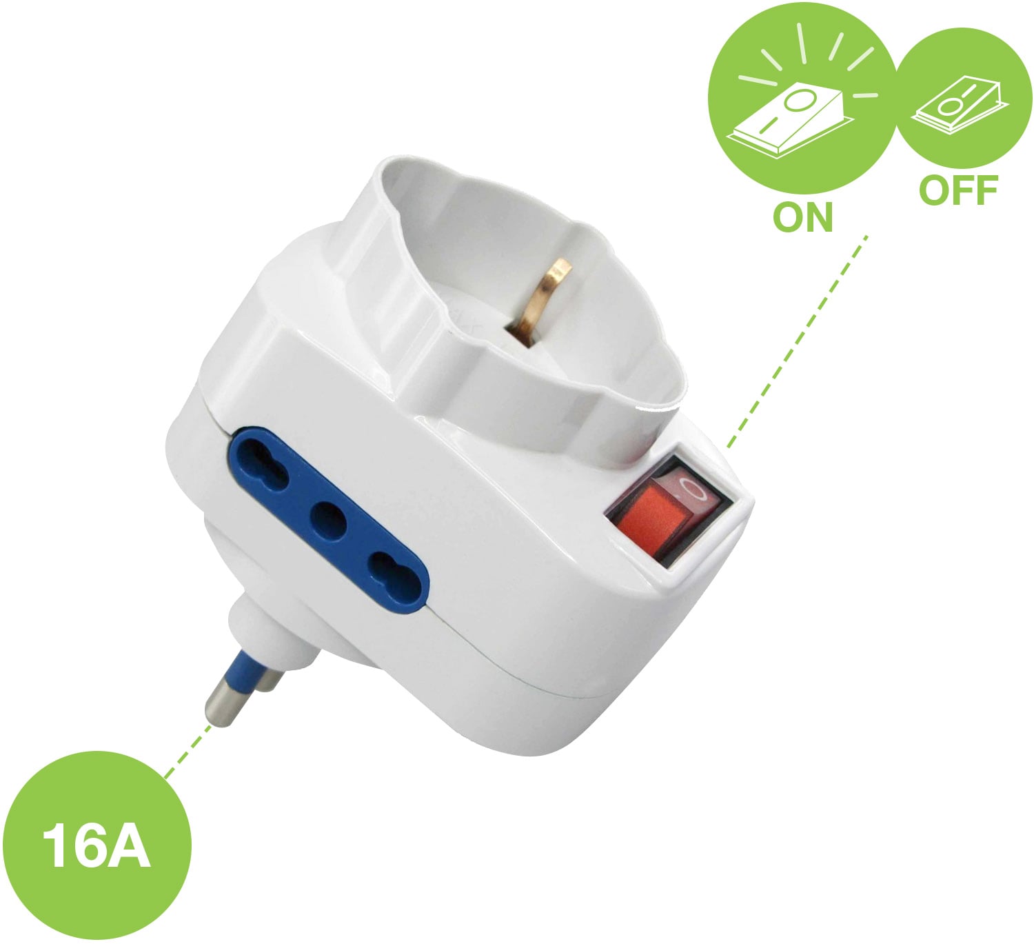 Adattatore con Spina 16A Rotante - Techly IUPS-PCP-2R