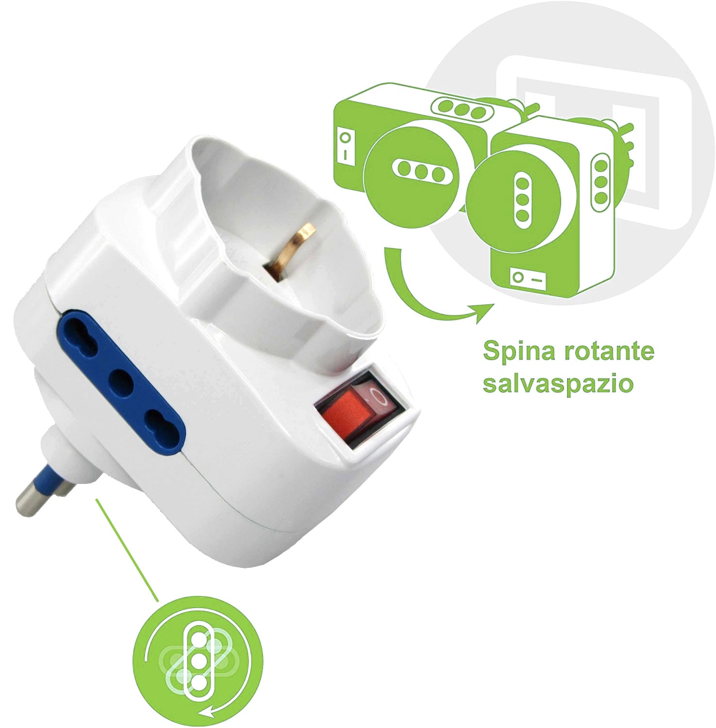 Adattatore con Spina 16A Rotante - Techly IUPS-PCP-2R