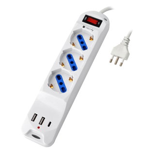 Multipresa 3 Posti Bipasso/Schuko con 3 Porte USB-A/C Bianca - Techly IUPS-PCP-3S3USB