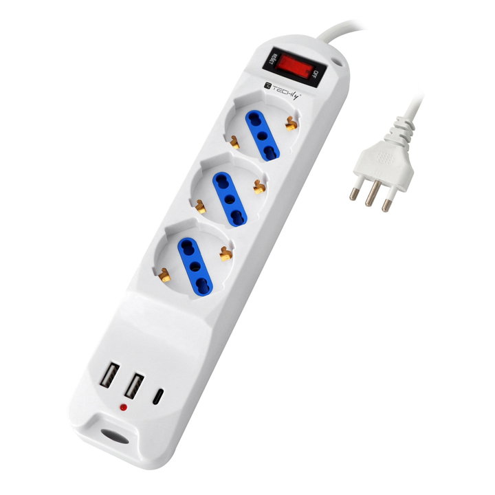 3 Multi-seat Bipass/Schuko seats with 3 USB-A/C Doors White - Techly IUPS-PCP- 3 S 3 USB