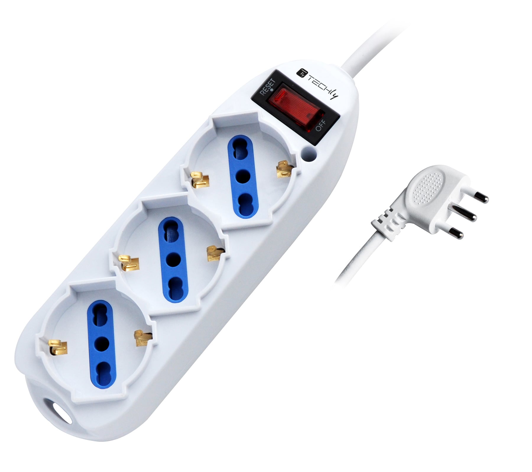 Multipresa 3 Posti Italiana Bipasso / Schuko con spina 10A - Techly IUPS-PCP-3SP10