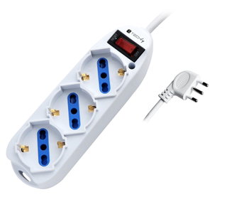 Multipresa 3 Posti Bipasso/Schuko 10A 1,5m Bianco - Techly IUPS-PCP-3SP10