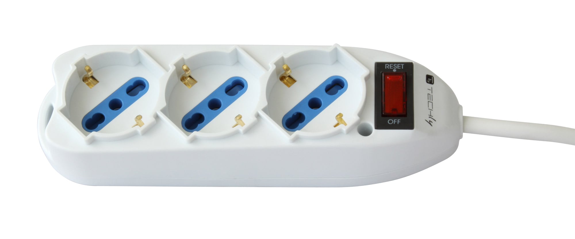 Multipresa 3 Posti Italiana Bipasso / Schuko con spina 10A - Techly IUPS-PCP-3SP10
