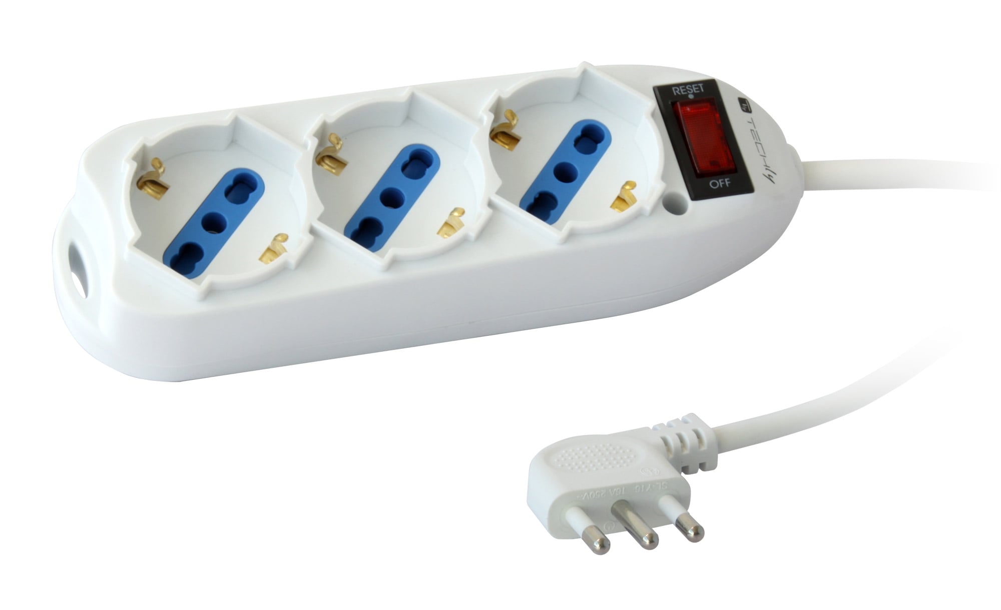 Multipresa 3 Posti Italiana Bipasso / Schuko con spina 10A - Techly IUPS-PCP-3SP10
