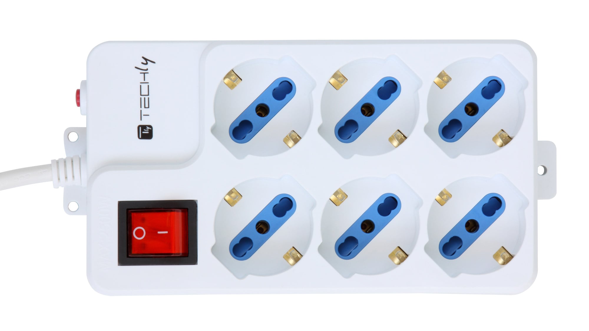 Multipresa 6 Posti Italiana Bipasso / Schuko Angolata - Techly IUPS-PCP-44A