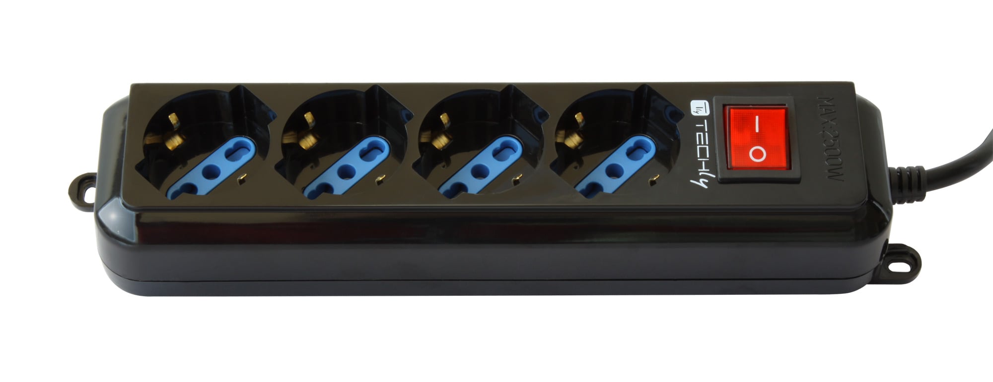 Multipresa 4 Posti Italiana Bipasso con Interruttore Nero - Techly IUPS-PCP-4BK