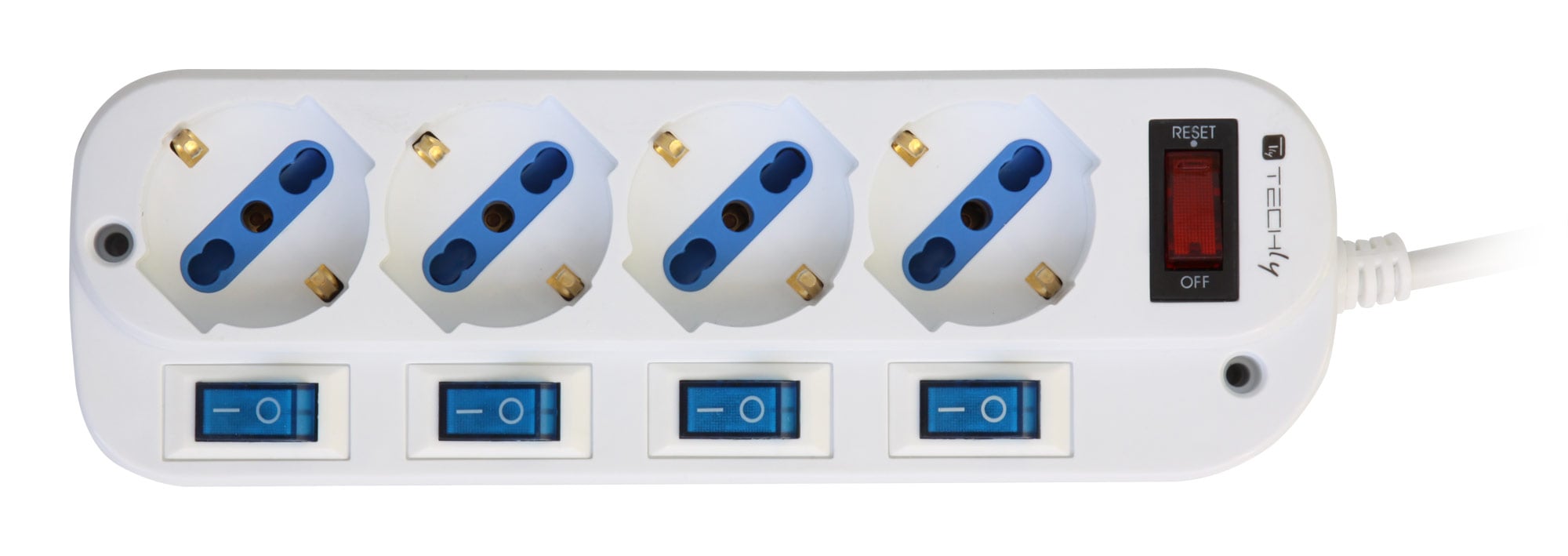 Multipresa 4 Posti Bipasso con Interruttori Indipendenti e Protezione da Sovraccarico - Techly IUPS-PCP-4I-OP