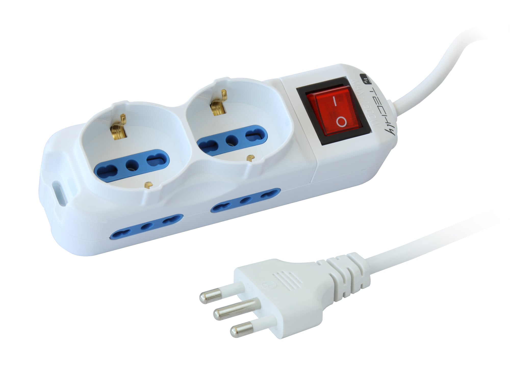 Multipresa 4 Posti Italiana Bipasso / 2 Schuko con Interruttore - Techly IUPS-PCP-4I2S-INT