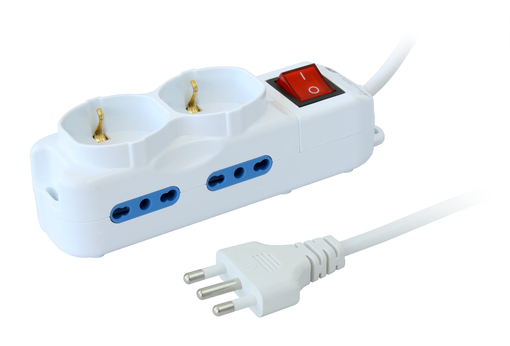 Multipresa 4 Posti Italiana Bipasso / 2 Schuko con Interruttore - Techly IUPS-PCP-4I2S-INT
