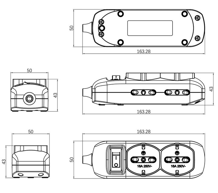 Presa Multipla 6 Uscite 4 Bipasso + 2 Bipasso/Schuko con Interruttore - Techly IUPS-PCP-4I2SA