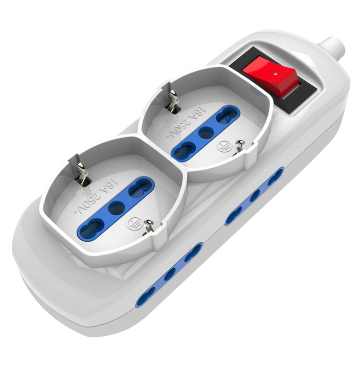 Presa Multipla 6 Uscite 4 Bipasso + 2 Bipasso/Schuko con Interruttore - Techly IUPS-PCP-4I2SA