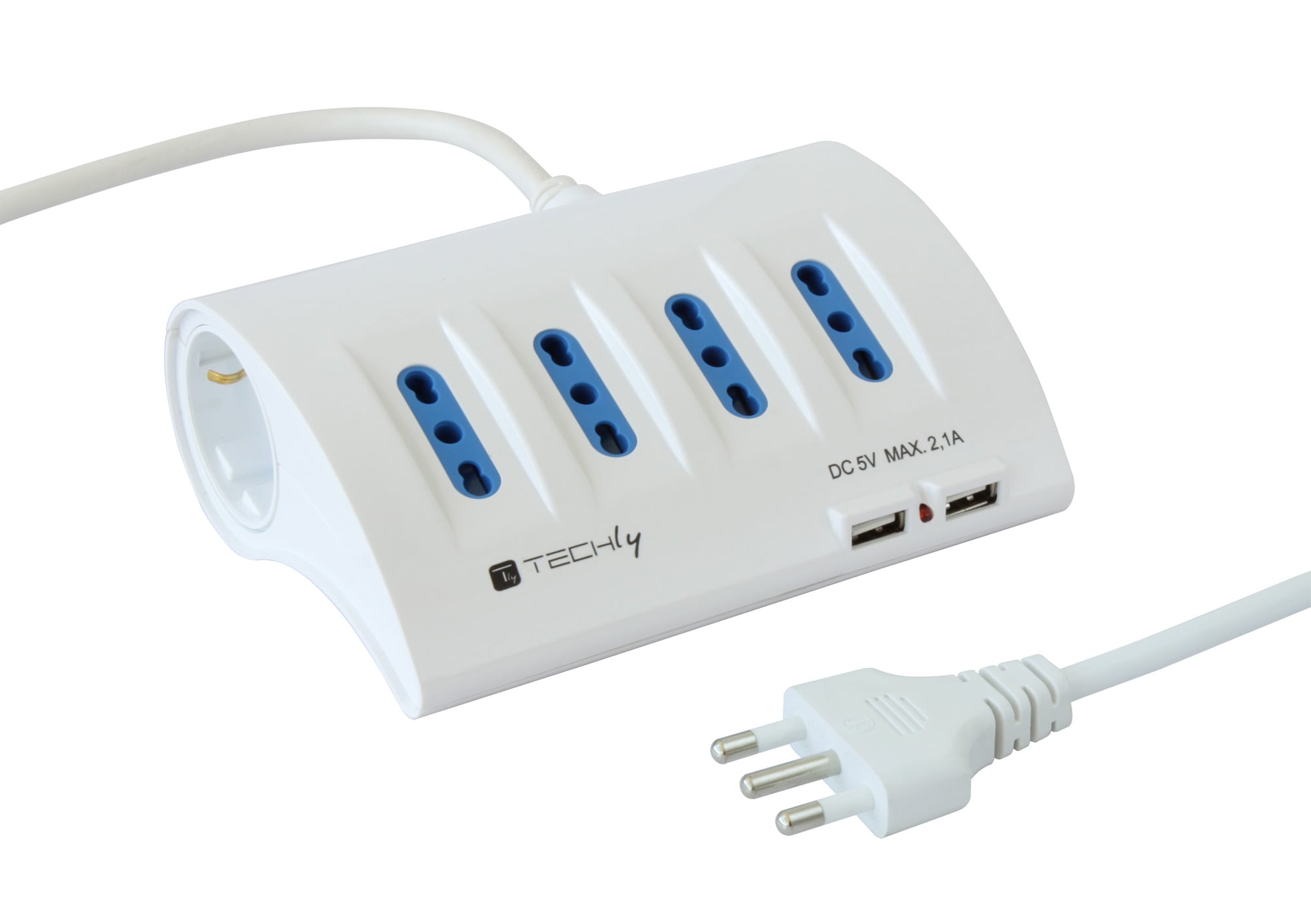 Multipresa da Tavolo 4 prese Italiane Bipasso 2 Schuko e 2 USB Bianca - Techly IUPS-PCP-4UDESK2