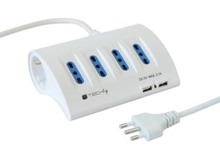 4 Table Multi-stakes Italian Bipass 2 Schuko and 2 USB White - Techly IUPS-PCP- 4 UDESK 2