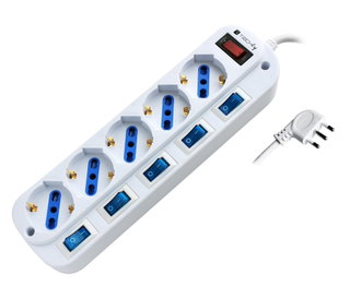 Multipresa 5 Posti Bipasso/Schuko Interruttori Indipendenti 16A - Techly IUPS-PCP-5I-OP