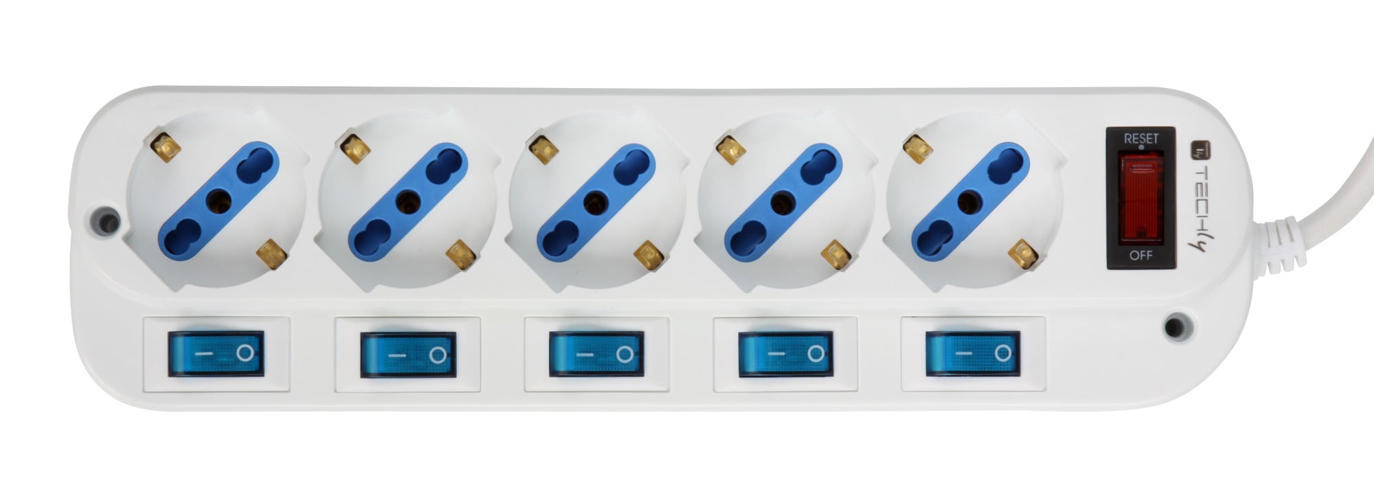 Multipresa 5 Posti Bipasso con Interruttori indipendenti e protezione da sovraccarico - Techly IUPS-PCP-5I-OP