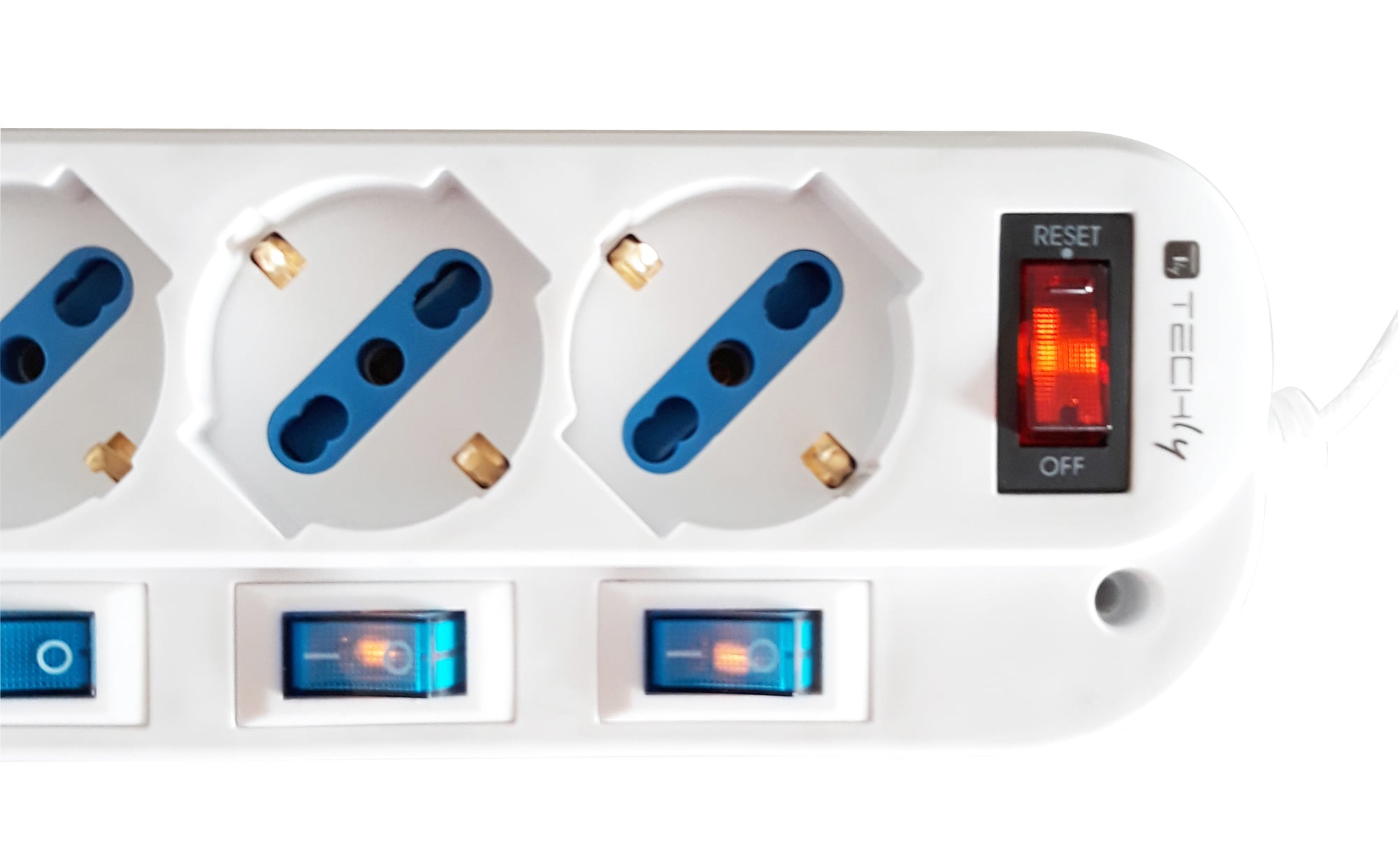 Multipresa 5 Posti Bipasso con Interruttori indipendenti e protezione da sovraccarico - Techly IUPS-PCP-5I-OP