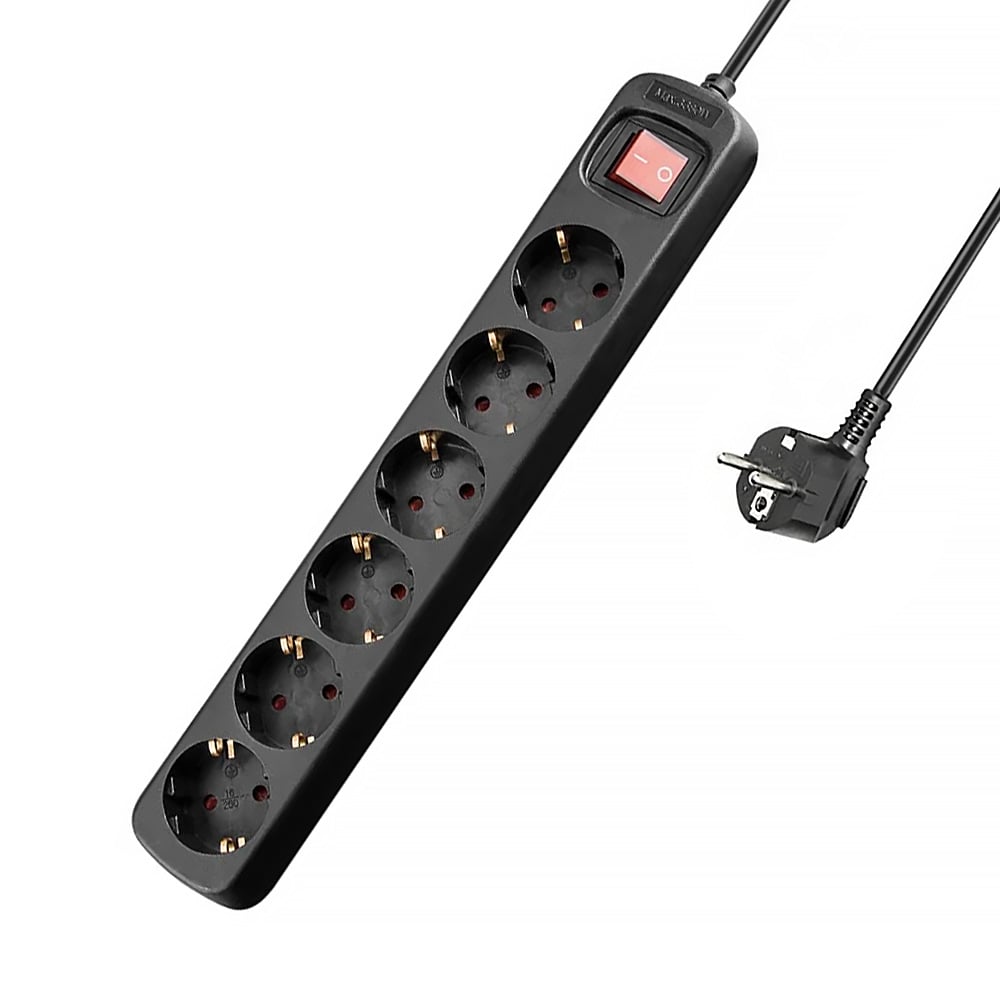 Presa Multipla a 6 Posti Schuko con Cavo 1,5m Nero - Goobay IUPS-PCP-6D