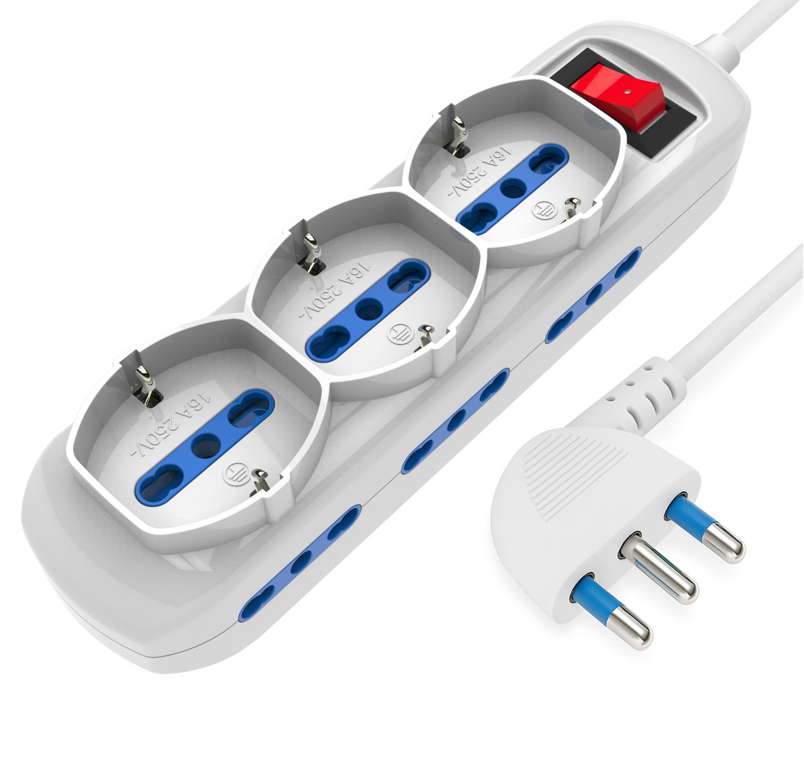 Presa Multipla a 6 Posti 10/16A Bipasso e 3 10/16A Bipasso Schuko con Interruttore - Techly IUPS-PCP-6I3SA