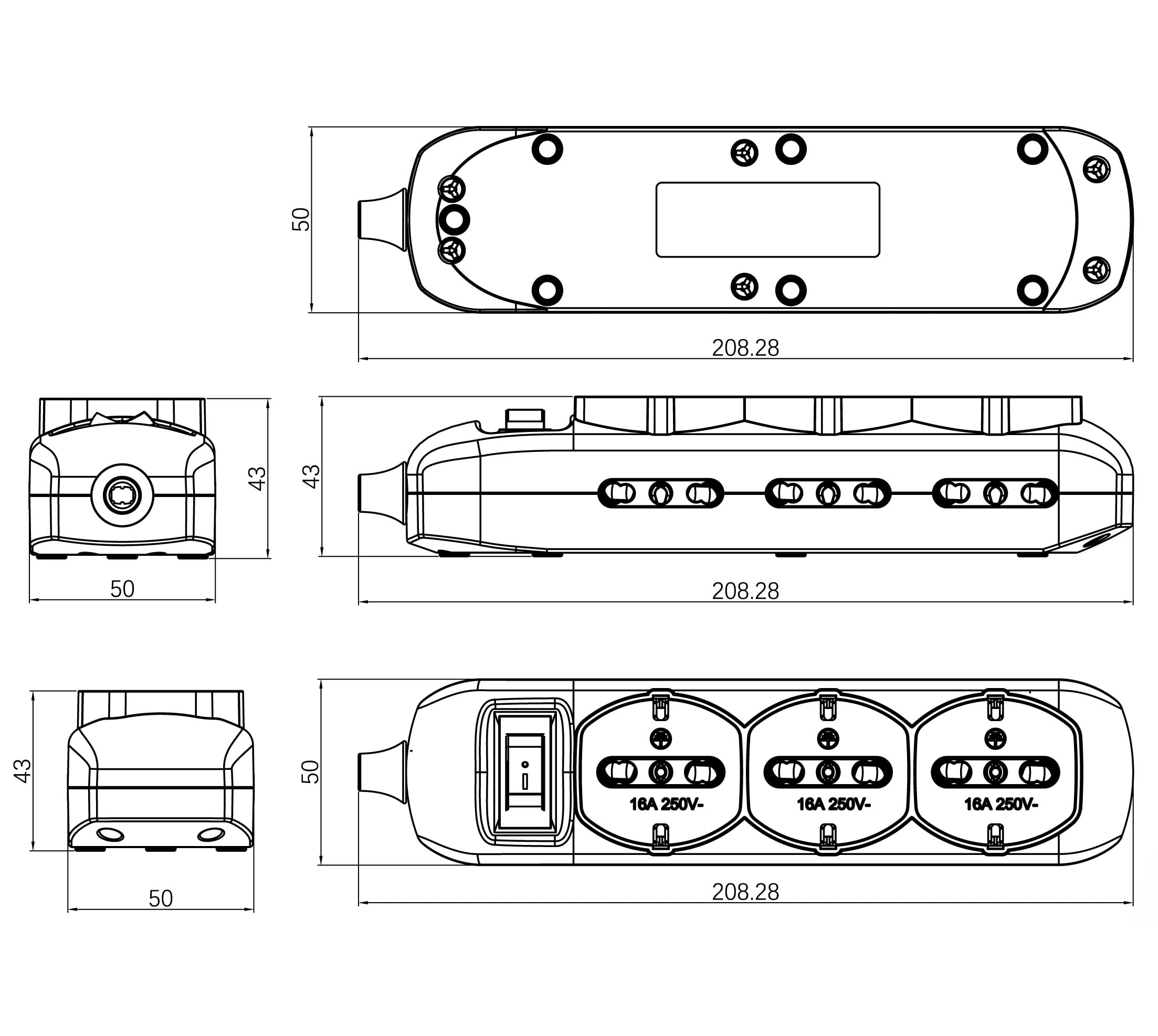 Presa Multipla a 6 Posti 10/16A Bipasso e 3 10/16A Bipasso Schuko con Interruttore - Techly IUPS-PCP-6I3SA