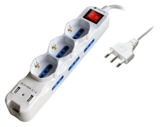 6 Multi-seat Italian seats Bipass with 2 White USB sockets - Techly IUPS-PCP- 6 I 3 SU
