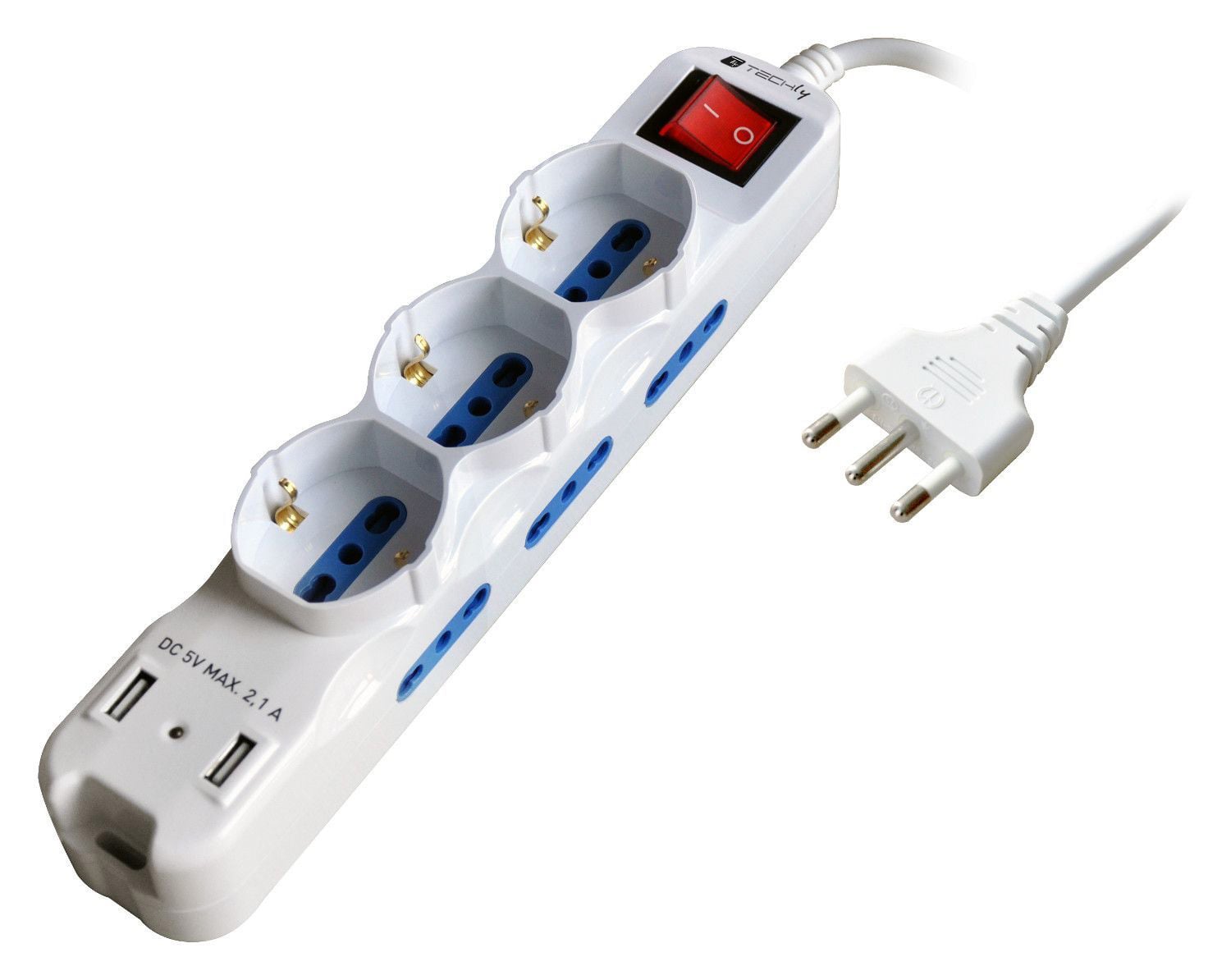 6 Multi-seat Italian seats Bipass with 2 White USB sockets - Techly IUPS-PCP- 6 I 3 SU