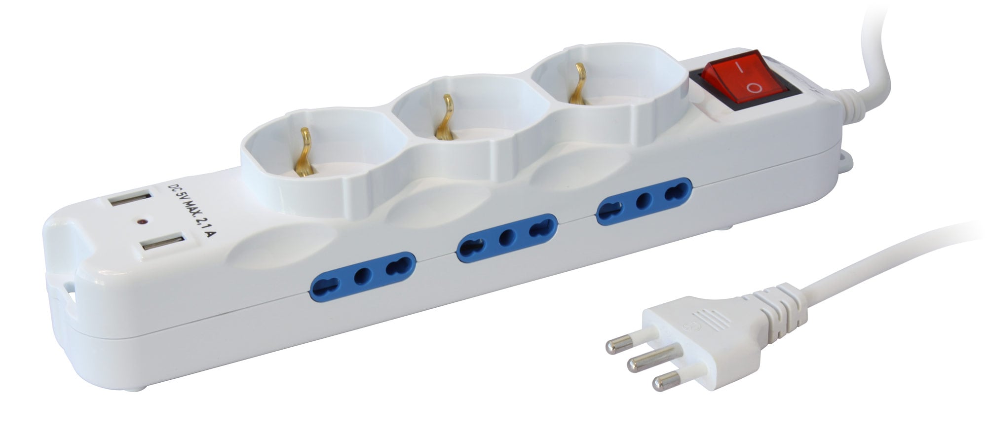 Multipresa 6 Posti Italiana Bipasso con 2 Prese USB Bianca - Techly IUPS-PCP-6I3SU