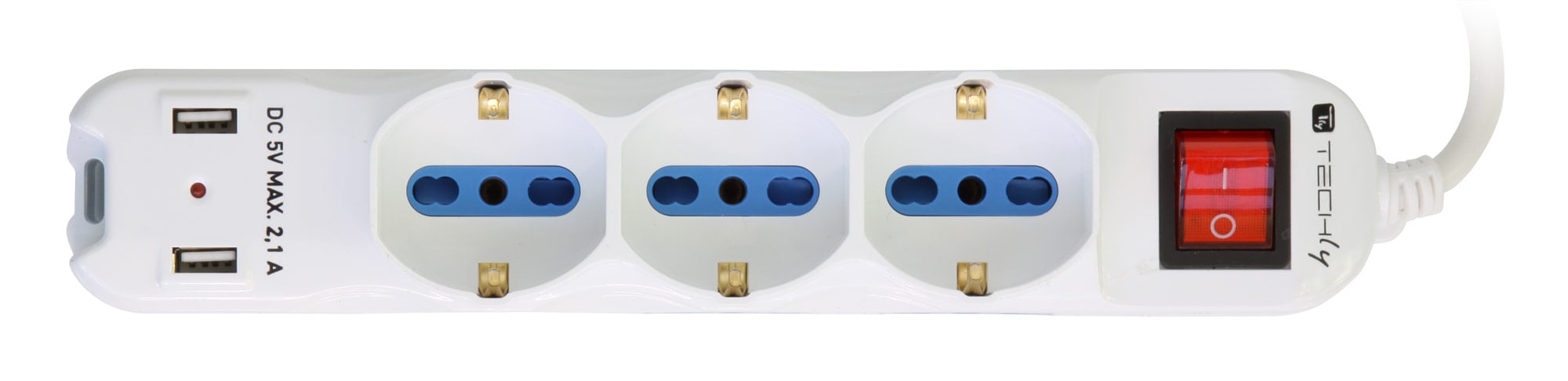 Multipresa 6 Posti Italiana Bipasso con 2 Prese USB Bianca - Techly IUPS-PCP-6I3SU