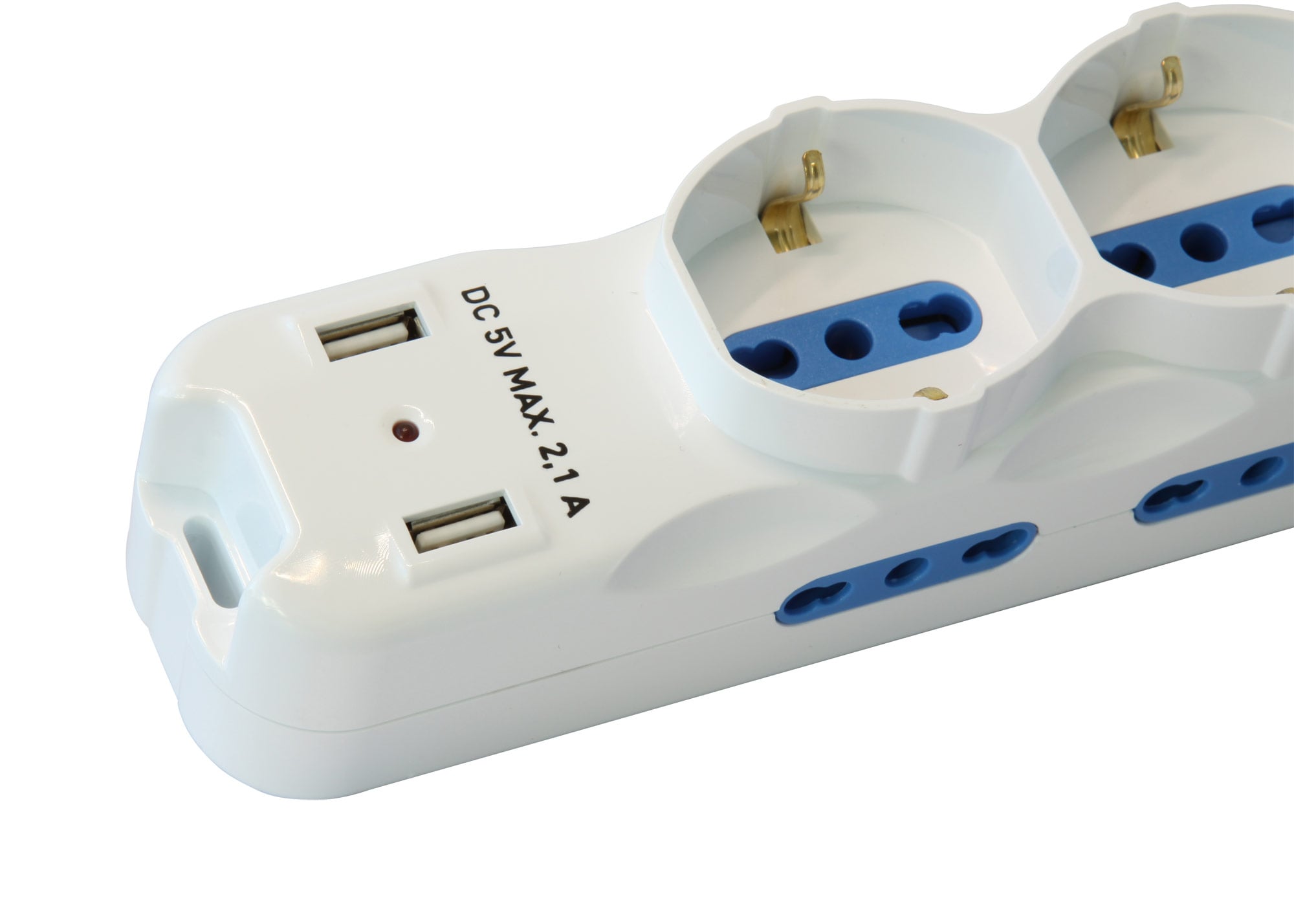 Multipresa 6 Posti Italiana Bipasso con 2 Prese USB Bianca - Techly IUPS-PCP-6I3SU