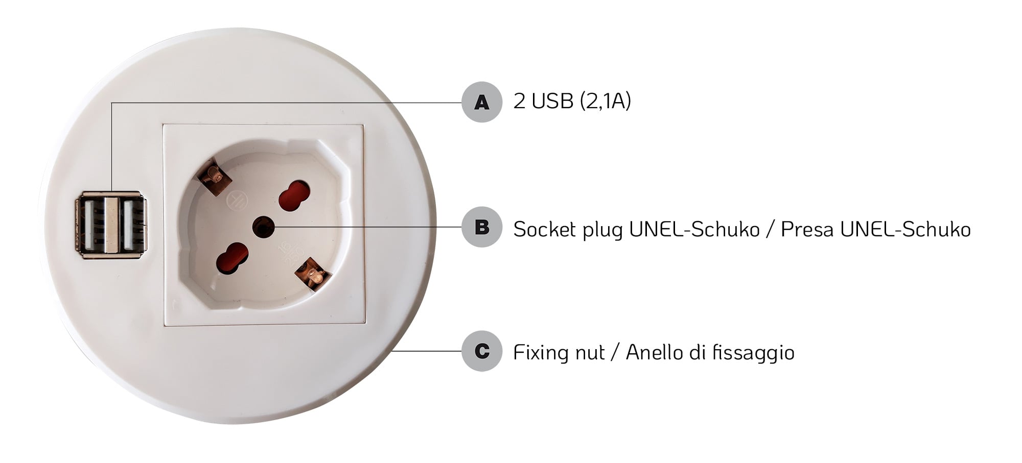 Desk socket with universal socket and USB 2 - Techly IUPS-PCP- 81 U 2 U