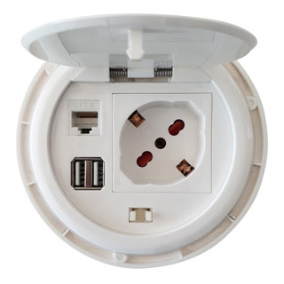 Presa da scrivania ad incasso con 2 USB e RJ45 Cat.6, coperchio - Techly IUPS-PCP-81U2URJ