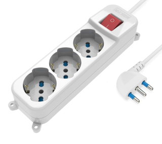 Multipresa 3 Posti Italiana Bipasso/Schuko con Spina 16A Angolata - Techly IUPS-PCP-A3