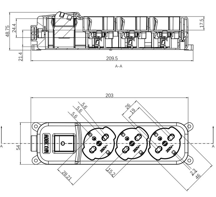 Multipresa 3 Posti Italiana Bipasso/Schuko con Spina 16A Angolata - Techly IUPS-PCP-A3