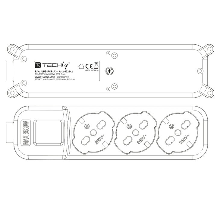 Multipresa 3 Posti Italiana Bipasso/Schuko con Spina 16A Angolata - Techly IUPS-PCP-A3
